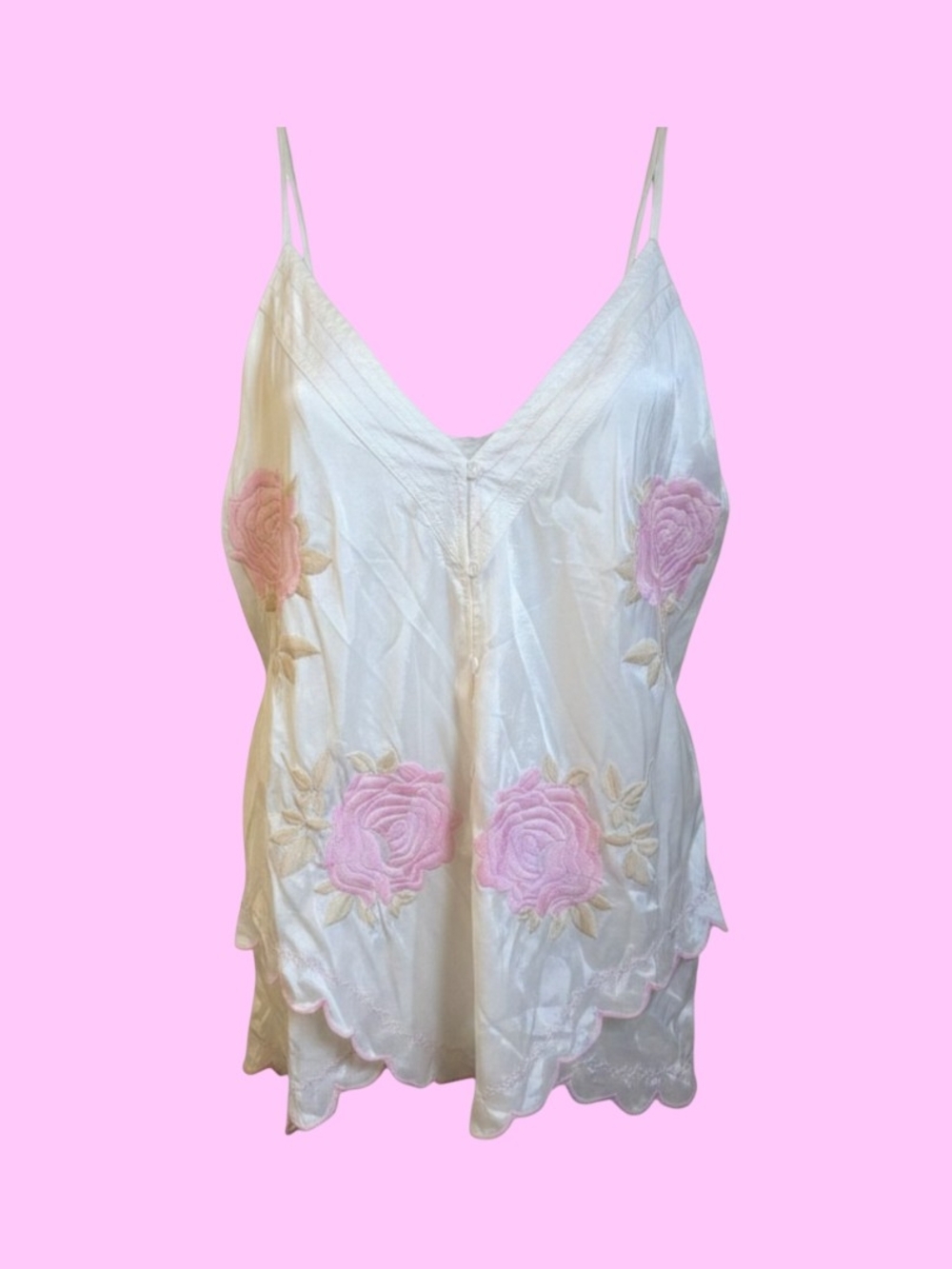 Free People Cream Camisole with Pink Roses | NWOT | Size Large (L)